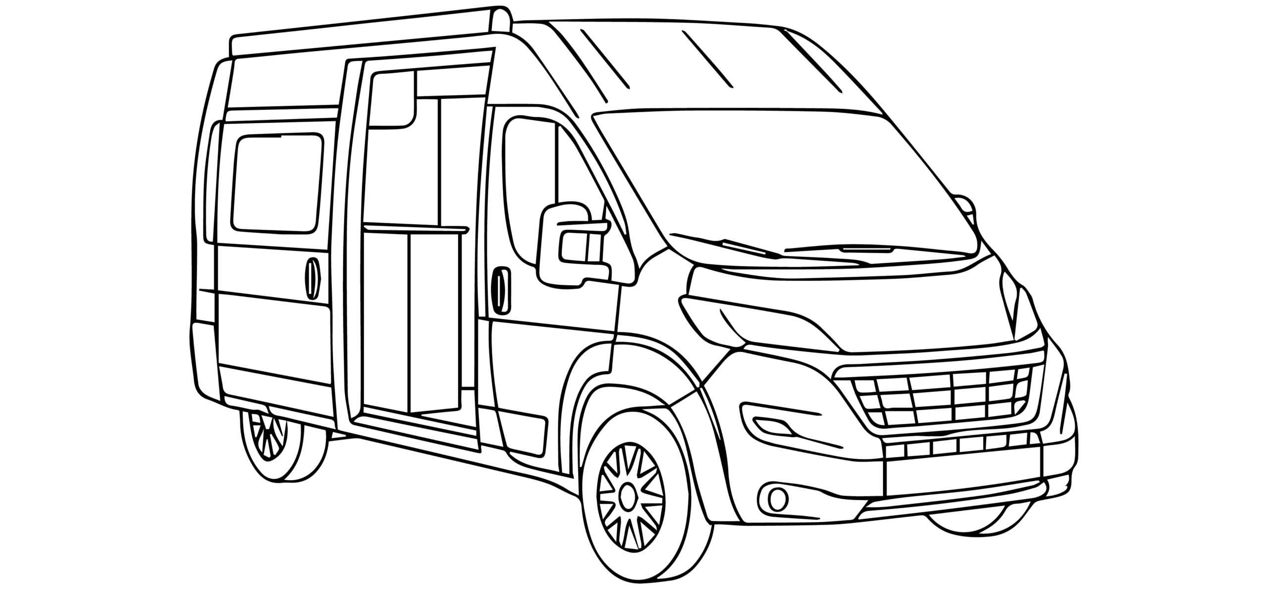 Vector de furgoneta camperizada de lado con puerta abierta